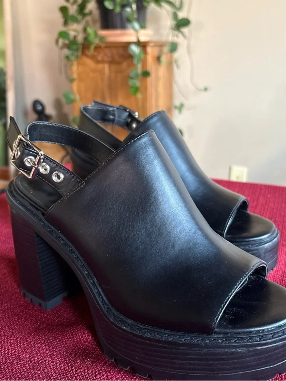 Madden Girl Black Platform Peep-Toe Slingback Heels
